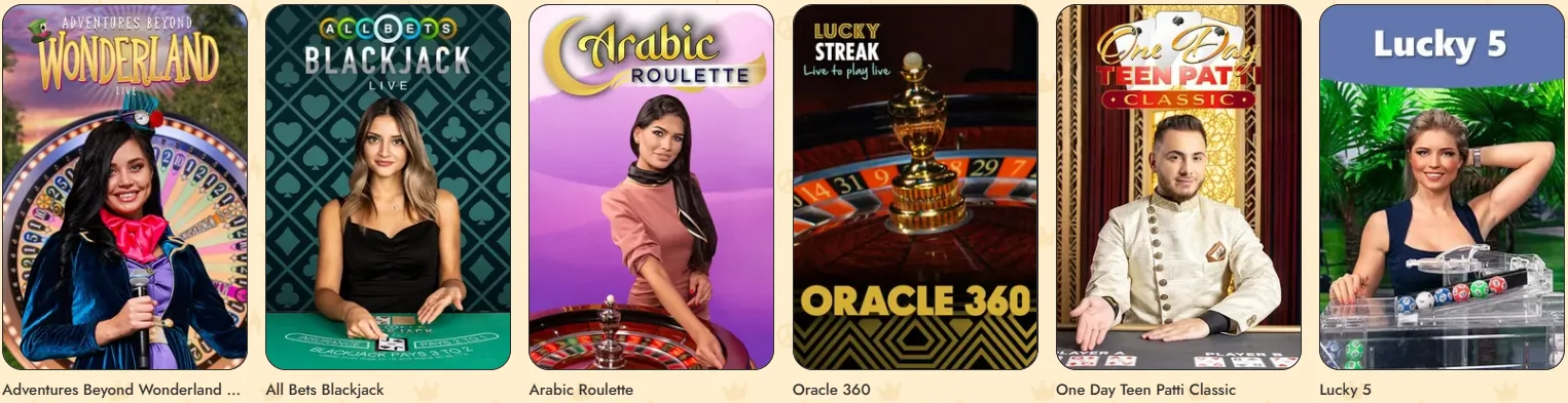 Lobby principal des jeux en direct de Vinyl Casino