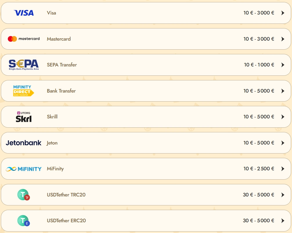 Options de retrait rapides sur Vinyl Casino